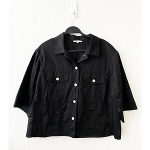 Gold Hawk‎ Women's Black Lightweight Cotton Poplin Cropped Jacket Shacket Ruffle